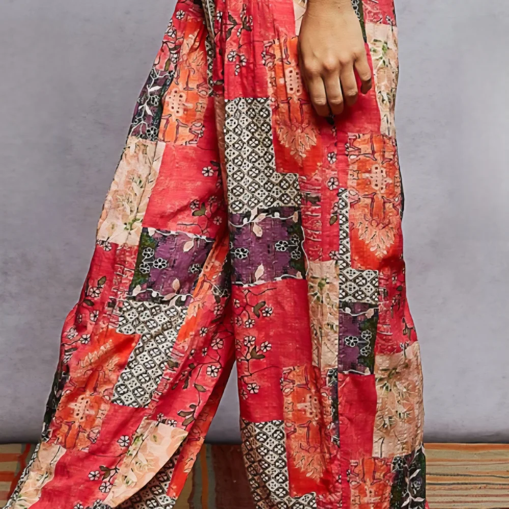 B55 NWT POL Vibrant Coral Patchwork Printed Relaxed Fit Joggers Tie Sm Md Lg - Picture 3 of 11
